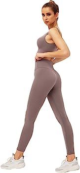 Jetjoy Exercise Outfits for Women 2 Pieces Ribbed Seamless Yoga Outfits Sports | Amazon (CA)