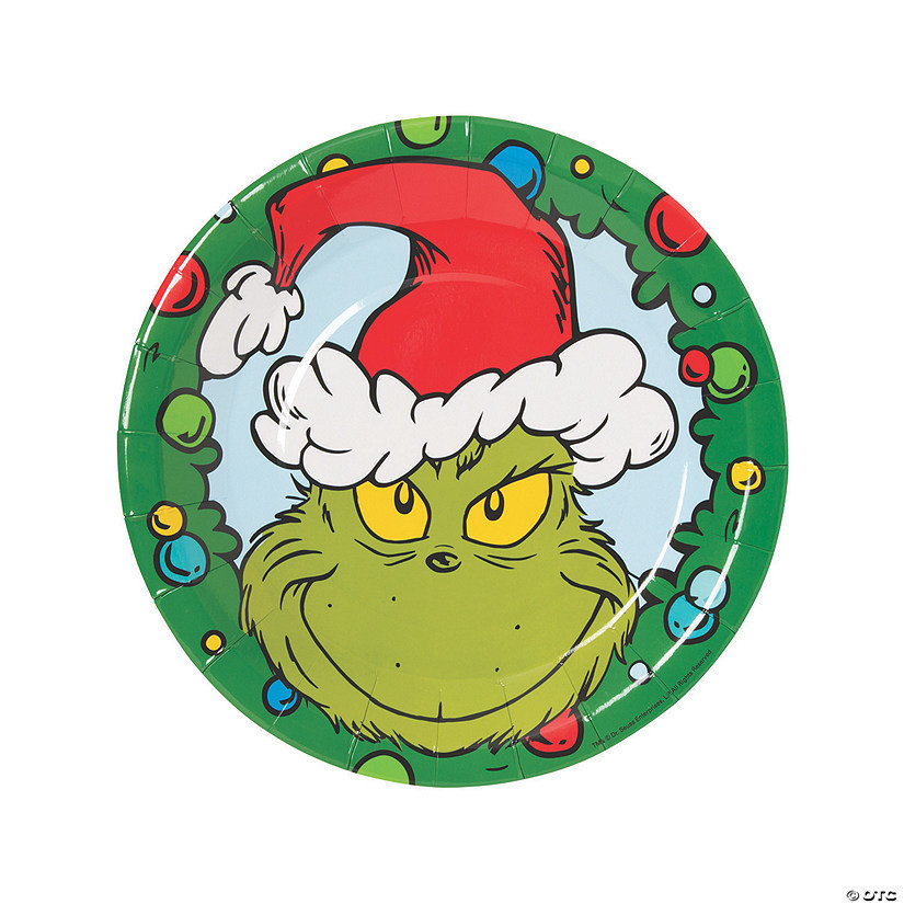 9" Dr. Seuss™ The Grinch Christmas Wreath Paper Dinner Plates - 8 Ct. | Oriental Trading Company