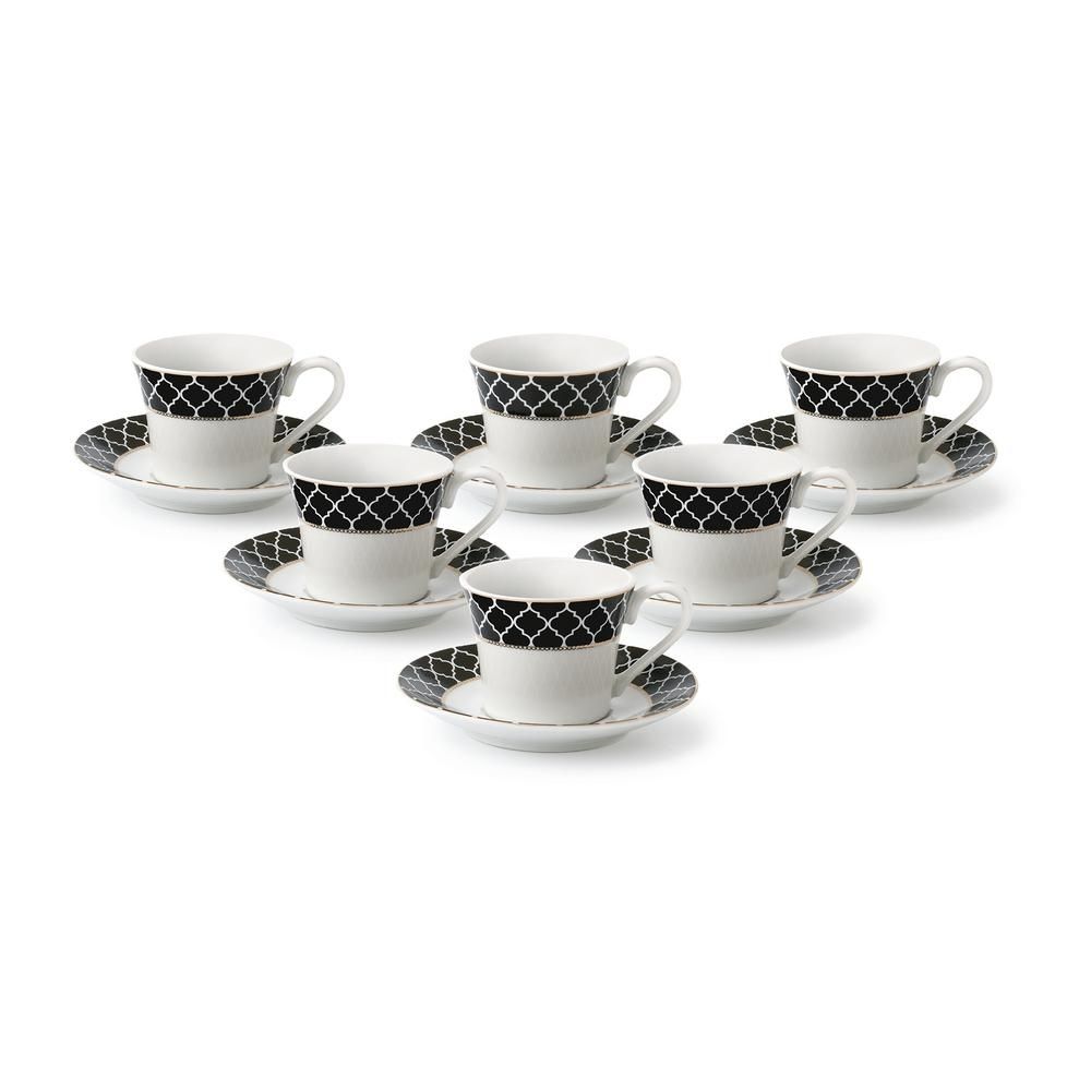 Lorren Home Trends 2 oz. Porcelain Espresso Set-Service for Six Gold Floral Design | The Home Depot