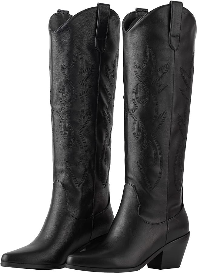 ZXHYZLZ Cowboy Boots For Women -Wide Calf Knee High Cowgirl Boots Botas Vaqueras Para Mujer Class... | Amazon (US)