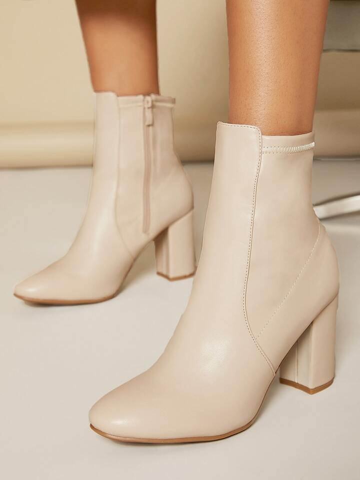 Faux Leather Above Ankle Block Heel Booties | SHEIN