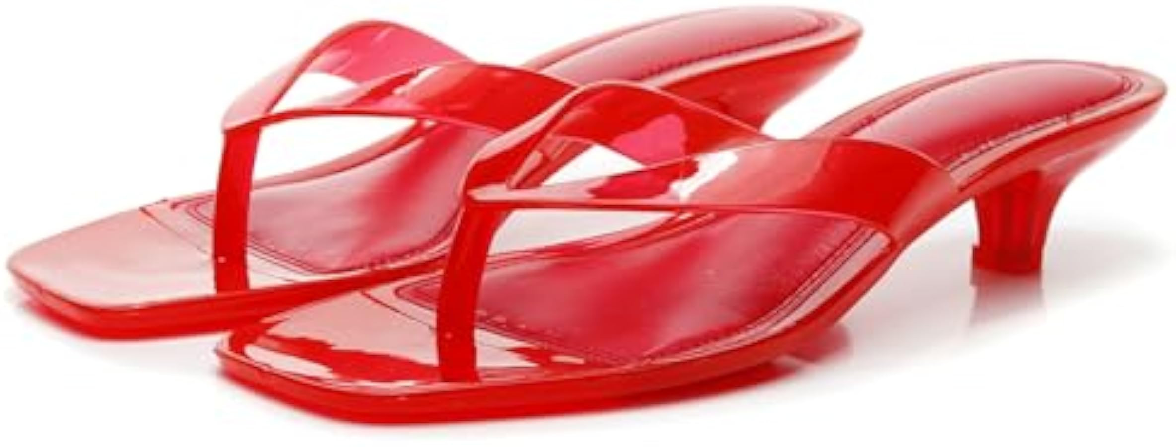 Womens Jelly Clear Low Heeled Thong Sandals Comfort Slip On Square Toe Transparent Kitten Heel Fl... | Amazon (US)