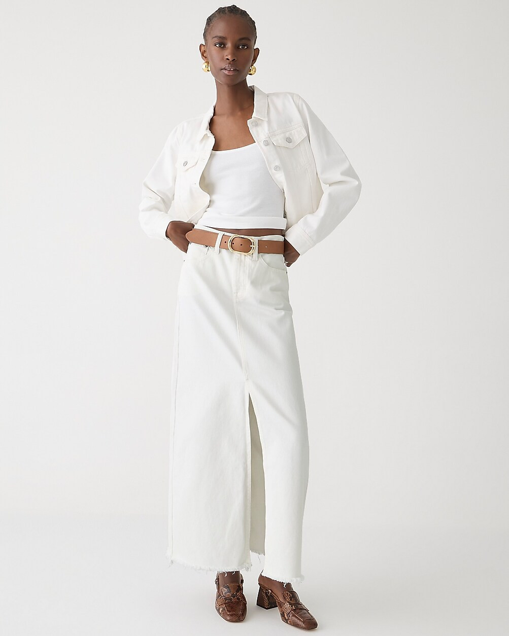 Denim maxi skirt in white | J. Crew US