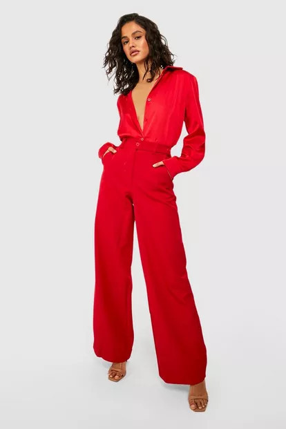 Wide Leg Button Detail Trouser | Boohoo.com (US & CA)