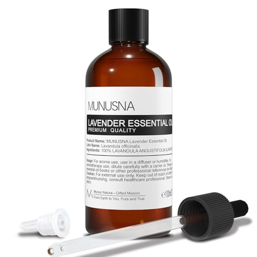 MUNUSNA Lavender Essential Oil, Pure & Natural Lavender Oil 100ML, Premium Grade Essential Oils for Hair, Body, Skin, Aromatherapy Diffuser, Meditation, Massage, Home, Candle, Soap, Bath Bombs Making | Amazon (US)
