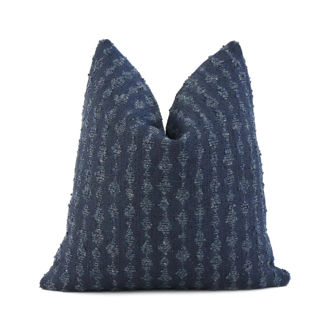 Kelly Wearstler Serai Bouclé Midnight Blue Throw Pillow Cover With Zipper, Rectangle Lumbar Euro... | Etsy (US)