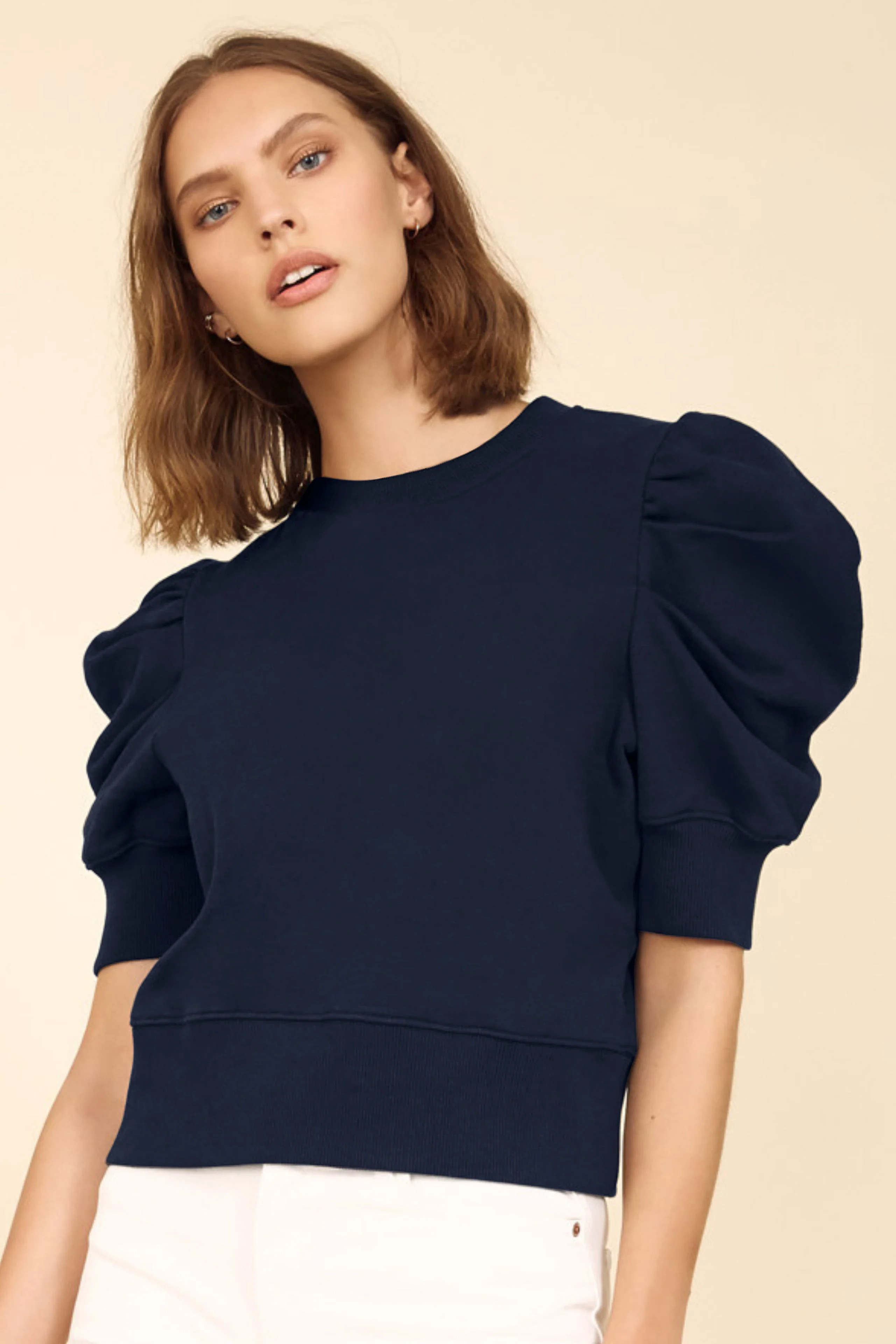 The Just Enough Puff Short Sleeve Sweatshirt in Navy | Sold Out NYC