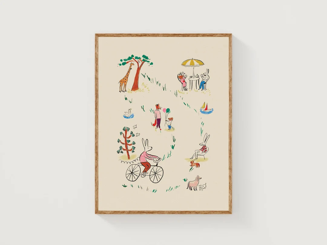 Vintage Ludwig Bemelman Inspired Poster Print | Hand Drawn Scene Toile Gouache Printable Nursery ... | Etsy (US)