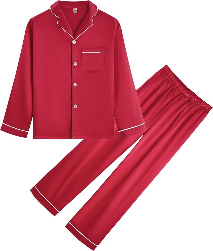 Kid Silky Satin Pajamas Set for Girls Boys pj Set Sleepwear Button-up Lounge Sets Nightwear | Amazon (US)