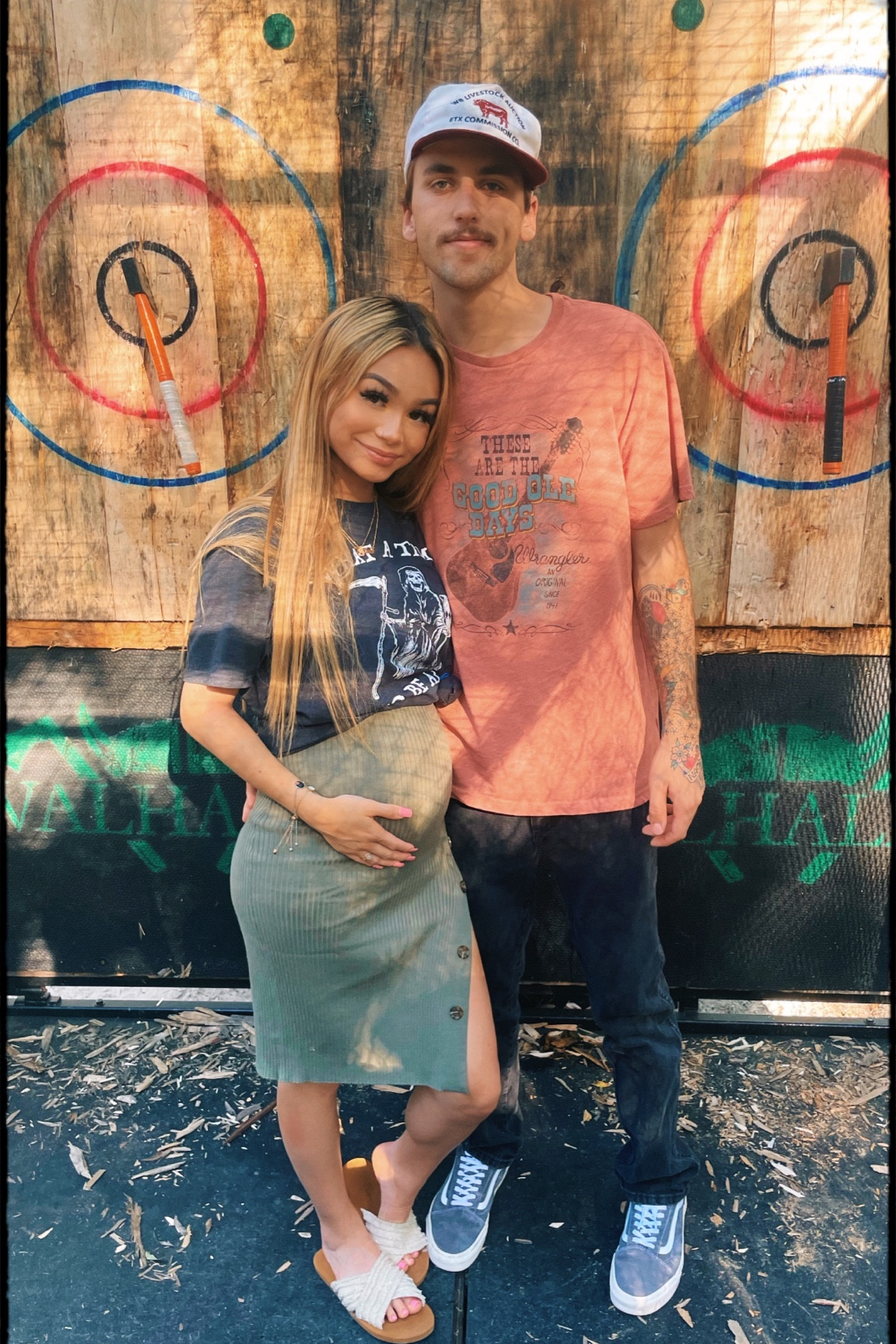 skeleton shirt, green ribbed dress, maternity, bump friendly, wrangler tshirt, mens cowboy cut jeans, black wrangler jeans, kendra scott jewelry, grey old skool vans, cream cotton sandals

#LTKbump #LTKfamily #LTKmens