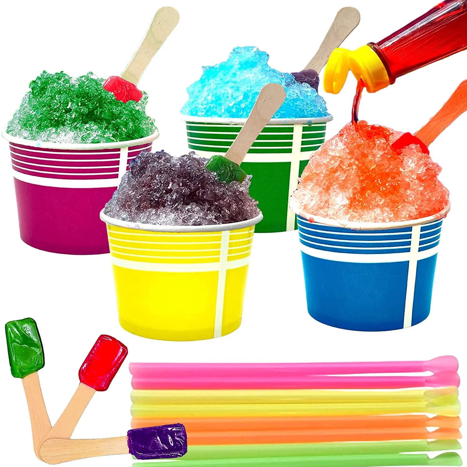 Concession Essentials Heavy Duty 12oz Snow Cone Cups with 8" Neon Spoon Straws and Candy Spoons | Walmart (US)