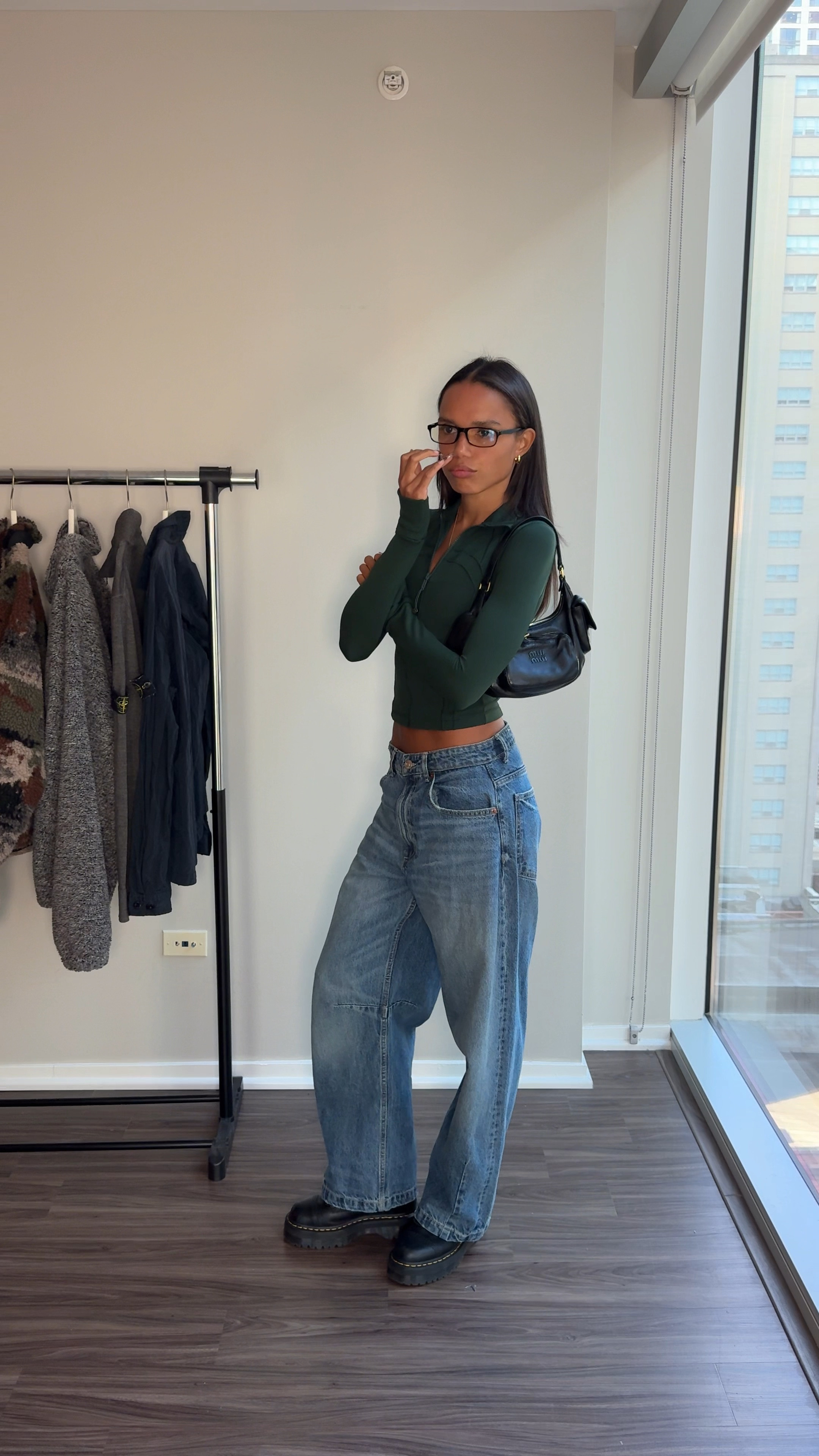 Exact Products:
Jeans - Zara (3607/025),
Bra top - CSB,
Zip Up - Lululemon,
Boots - Dr. Martens,
Bag - Miu Miu,
