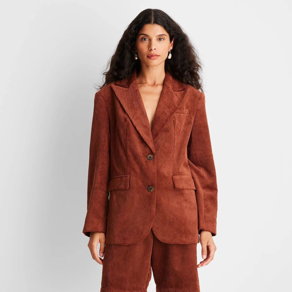 Women's Long Sleeve Notched Collar Cord Blazer - Future Collective™ with Reese Blutstein Rust | Target