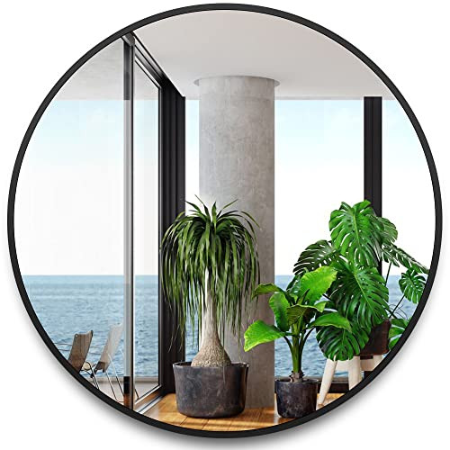 URnicehome 36 Inch Black Tempered Glass Round Mirror,Bathroom Mirror,Metal Frame Vanity Mirror,Circle Wall Mirror for Bathroom Bedroom Living Room Entryways Washrooms | Amazon (US)