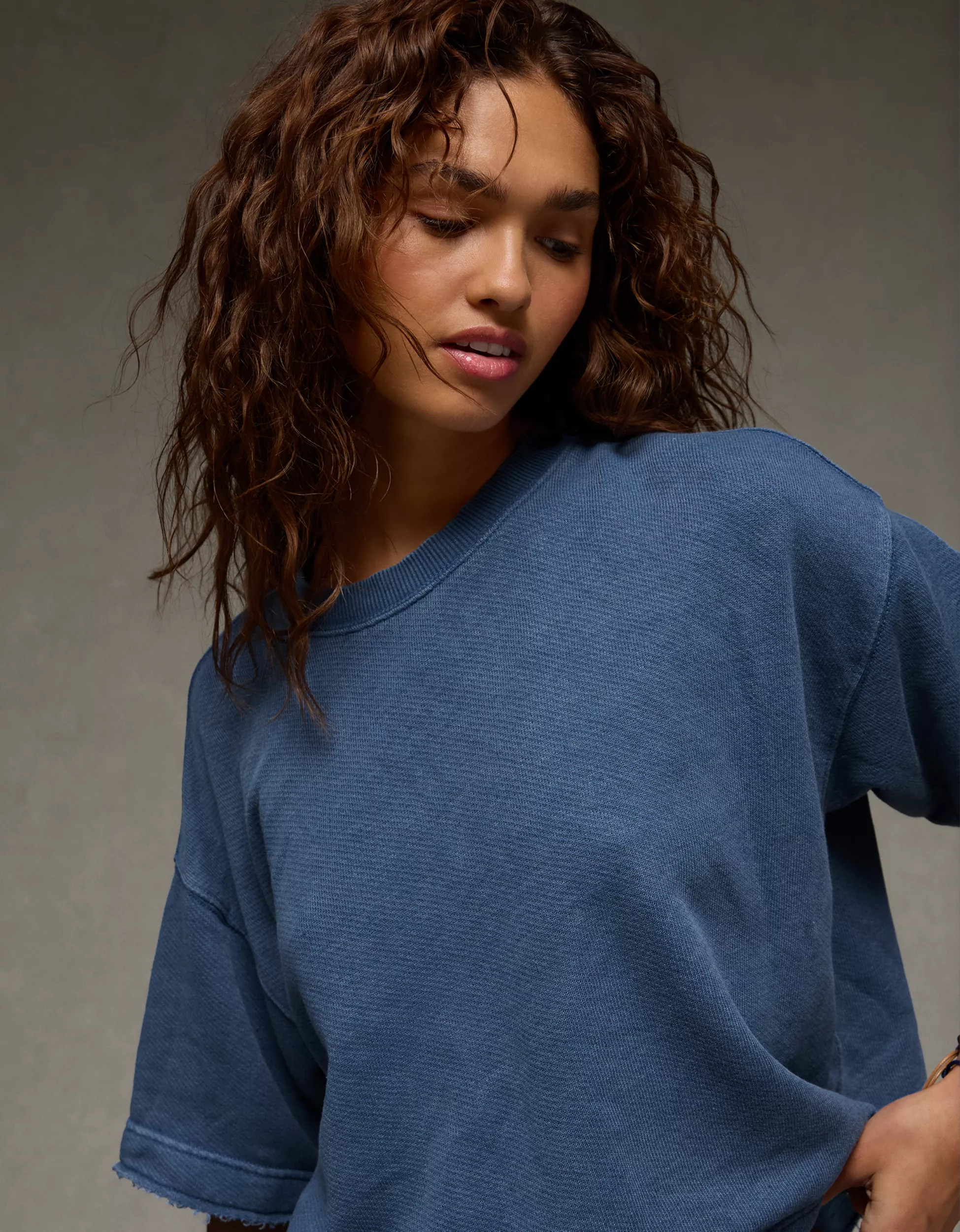 AE Boxy Short-Sleeve Sweatshirt | American Eagle Outfitters (US & CA)