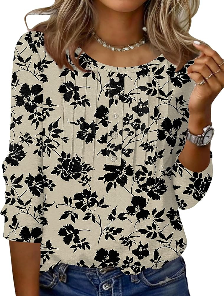 Zeagoo 3/4 Length Sleeve Womens Tops Round Neck Casual Summer Tunic Tops Basic Tees Blouses Dress... | Amazon (US)