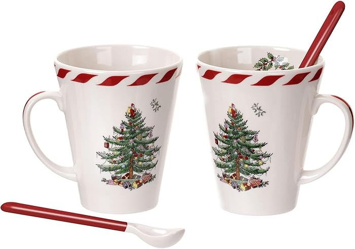 Spode Christmas Tree Peppermint 14oz Mug & Spoon Set (4-Piece) - Festive Earthenware with Candy C... | Amazon (US)