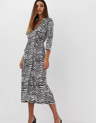 ASOS DESIGN double button through collared midi shirt dress in mono zebra print | ASOS US