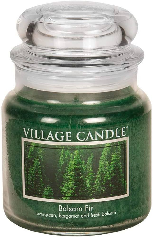 Village Candle Balsam Fir Medium Glass Apothecary Jar Scented Candle, (16 oz), Green | Amazon (US)