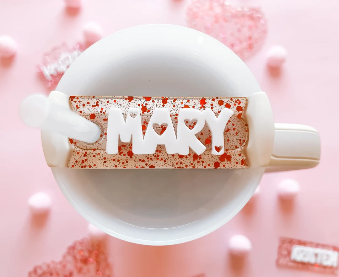 Red Confetti Tumbler Personalized Name Tag, Personalized Name Tag for Stanley Lid, Name for Tumbl... | Etsy (US)