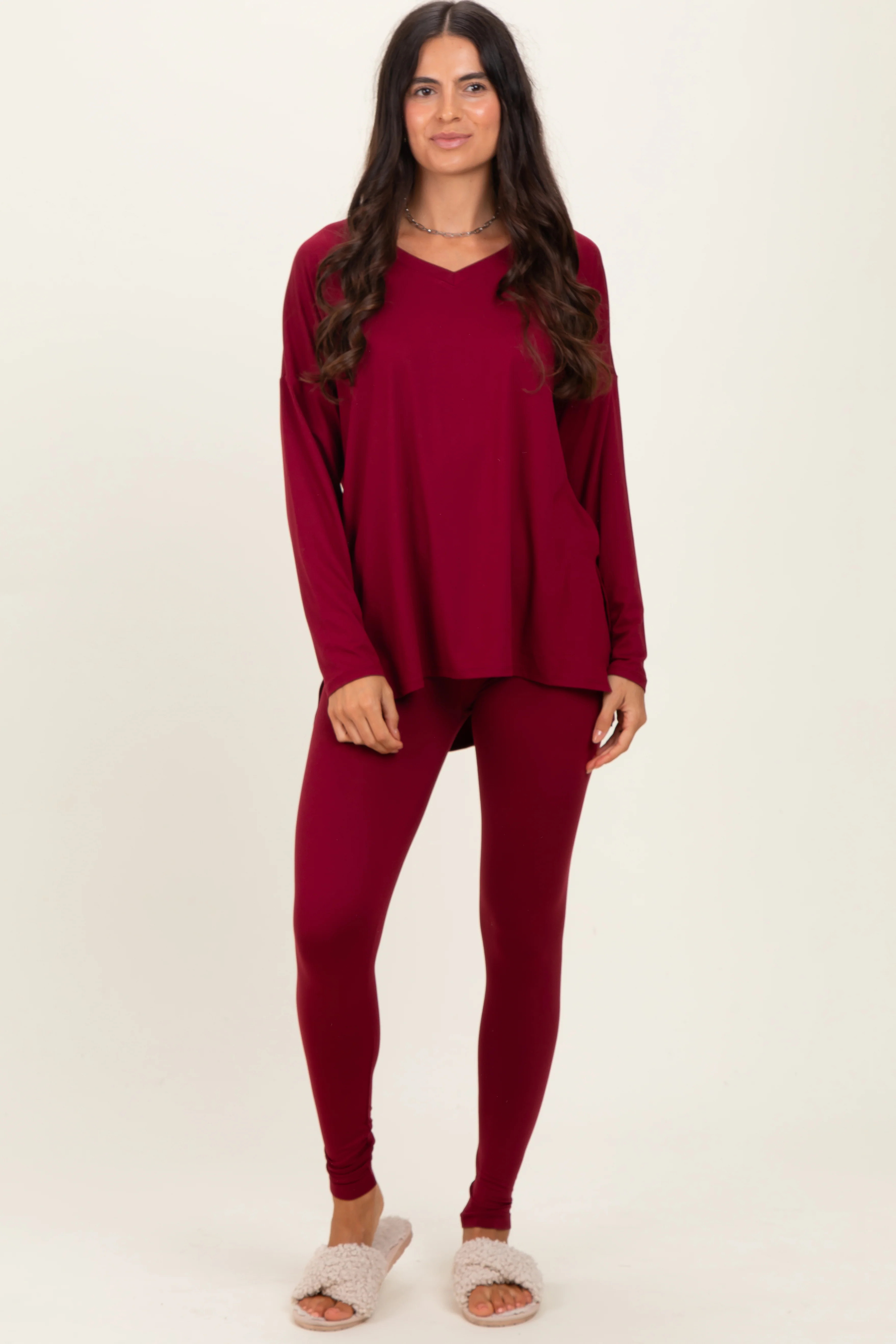 Burgundy Brushed Knit Oversized Top and Legging Set | PinkBlush Maternity