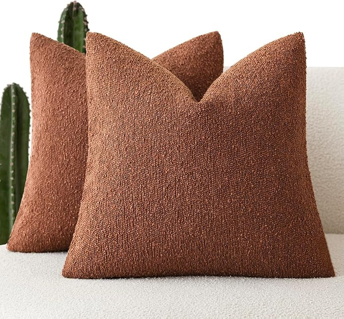 Foindtower Set of 2, Decorative Textured Boucle Throw Pillow Covers Accent Solid Pillow Cases Neu... | Amazon (US)