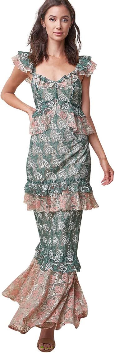 Sugar Lips Women's Sweetheart Neckline Ruffle Lace Tier Maxi Dress | Amazon (US)