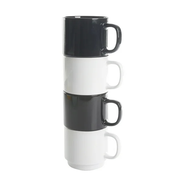 Gap Home Color Cups 14.8-Ounce Stackable Black and White Stoneware Mug Set, Set of 4 | Walmart (US)