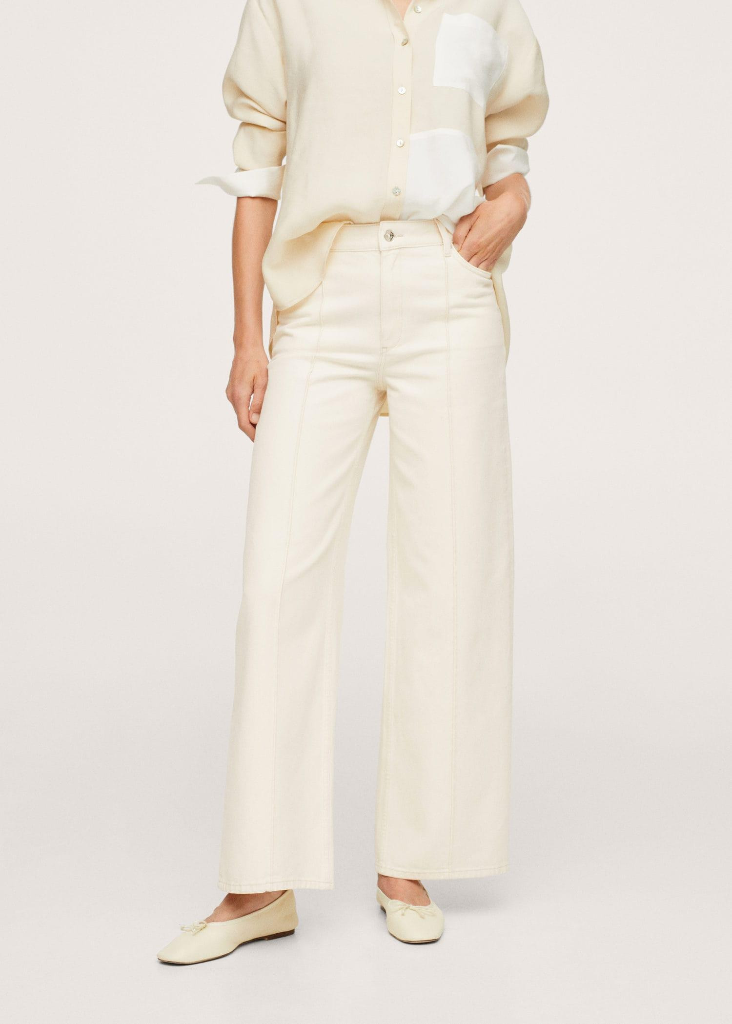 Mango High-waist Wideleg Jeans With Seams in Ecru | THE YES | THE YES