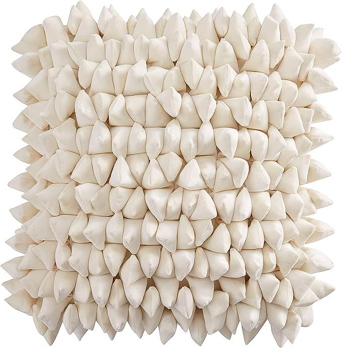 EUCIOR White Pillow Covers 18x18,Geometric Design 100% Handmade Pillow Cover Boho Pillowcase,Velv... | Amazon (US)