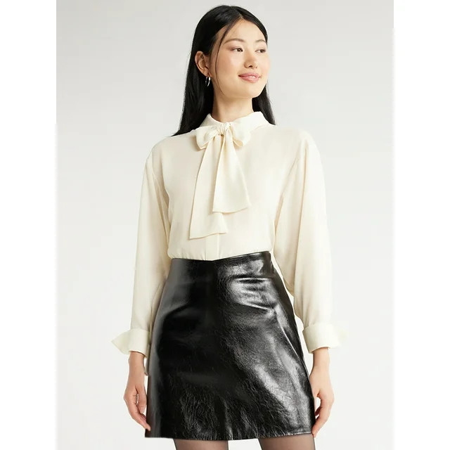 Scoop Women's Tie Neck Shirt with Long Sleeves, XS-XXL | Walmart (US)