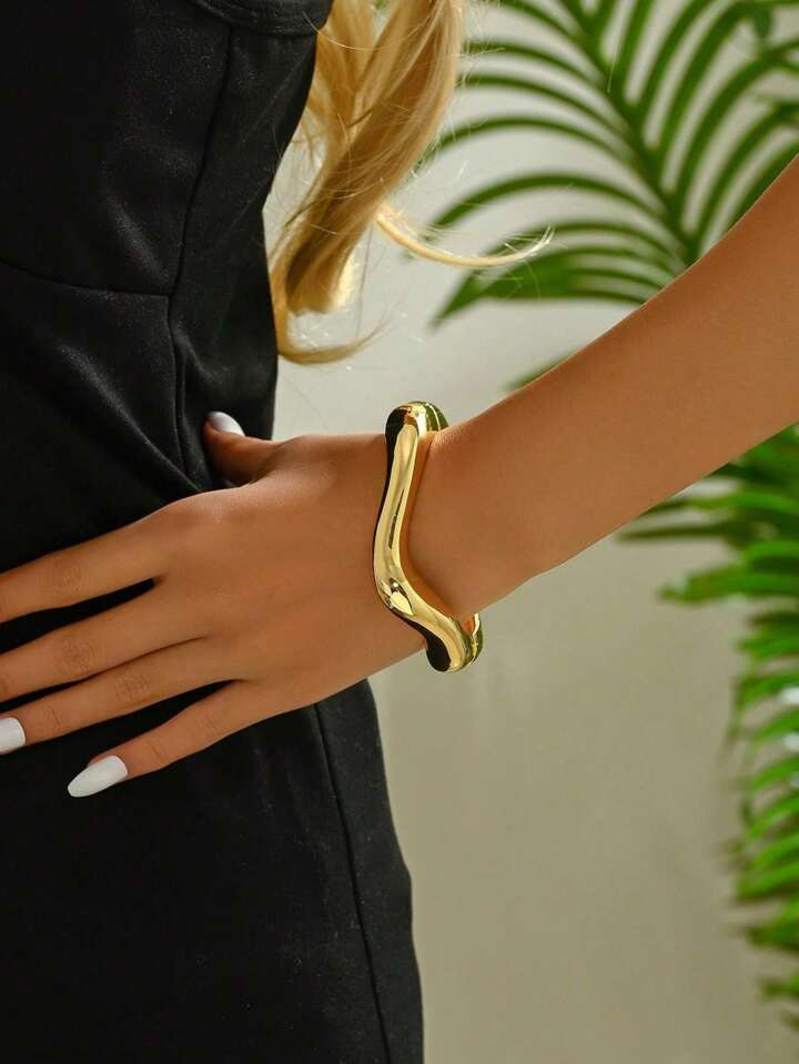1pc Irregular & Geometric & Punk Wave Design Simple Style High-End Metal Open Bangle Bracelet For... | SHEIN