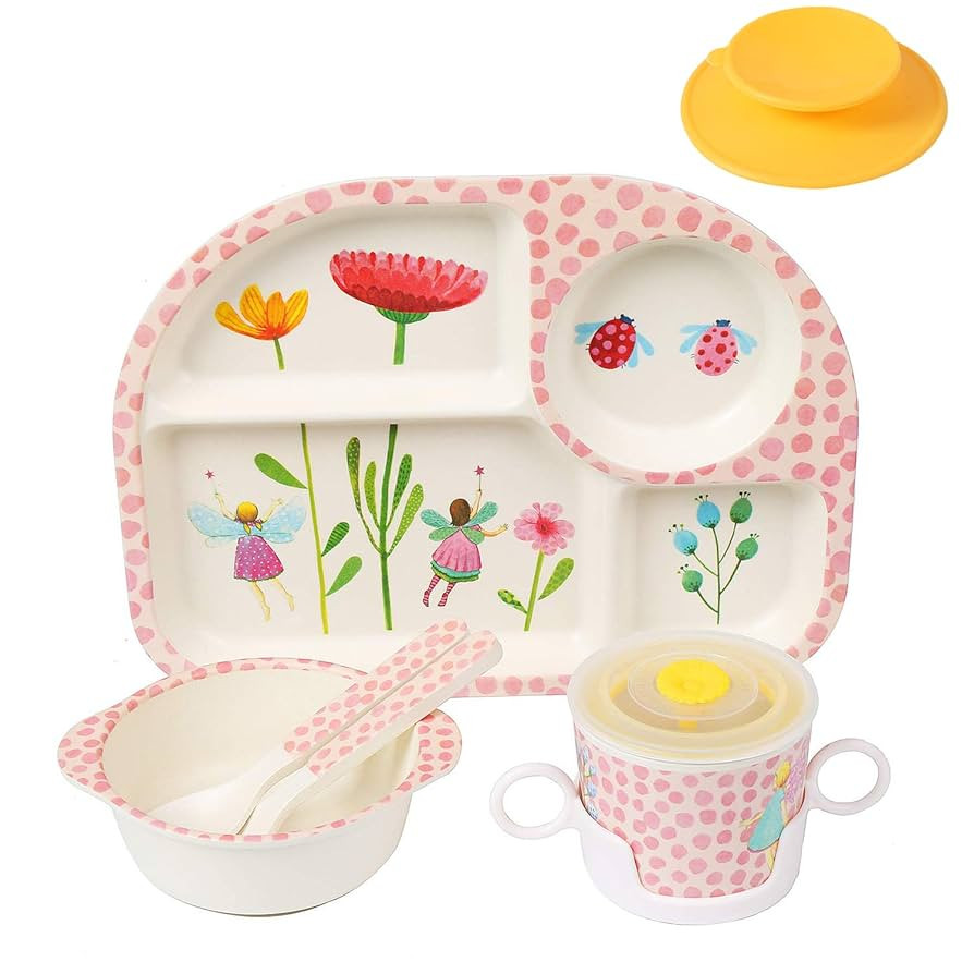 shopwithgreen 7Pcs/Set Bamboo Kids Dinnerware Set - Children Dishes - Food Plate Bowl Cup Spoon F... | Amazon (US)