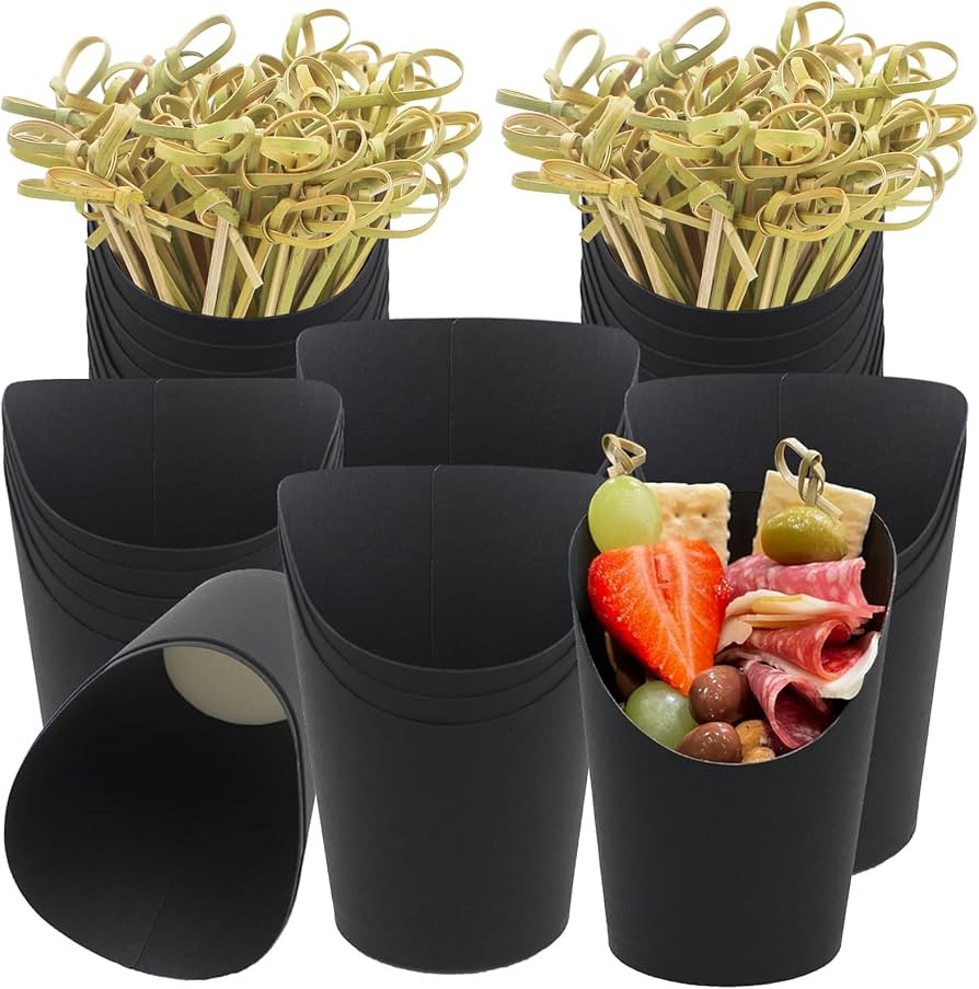 BLUE TOP[30 PCS Charcuterie Black Cups+100 PCS Babmoo knot Picks Value Set,14 OZ Black Appetizer ... | Amazon (US)