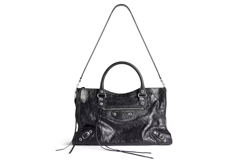 Women's Balenciaga Le City Medium Bag In Black Arena Lambskin Shiny Silver Hardware in Black (7977862Aa9S1000) | StockX