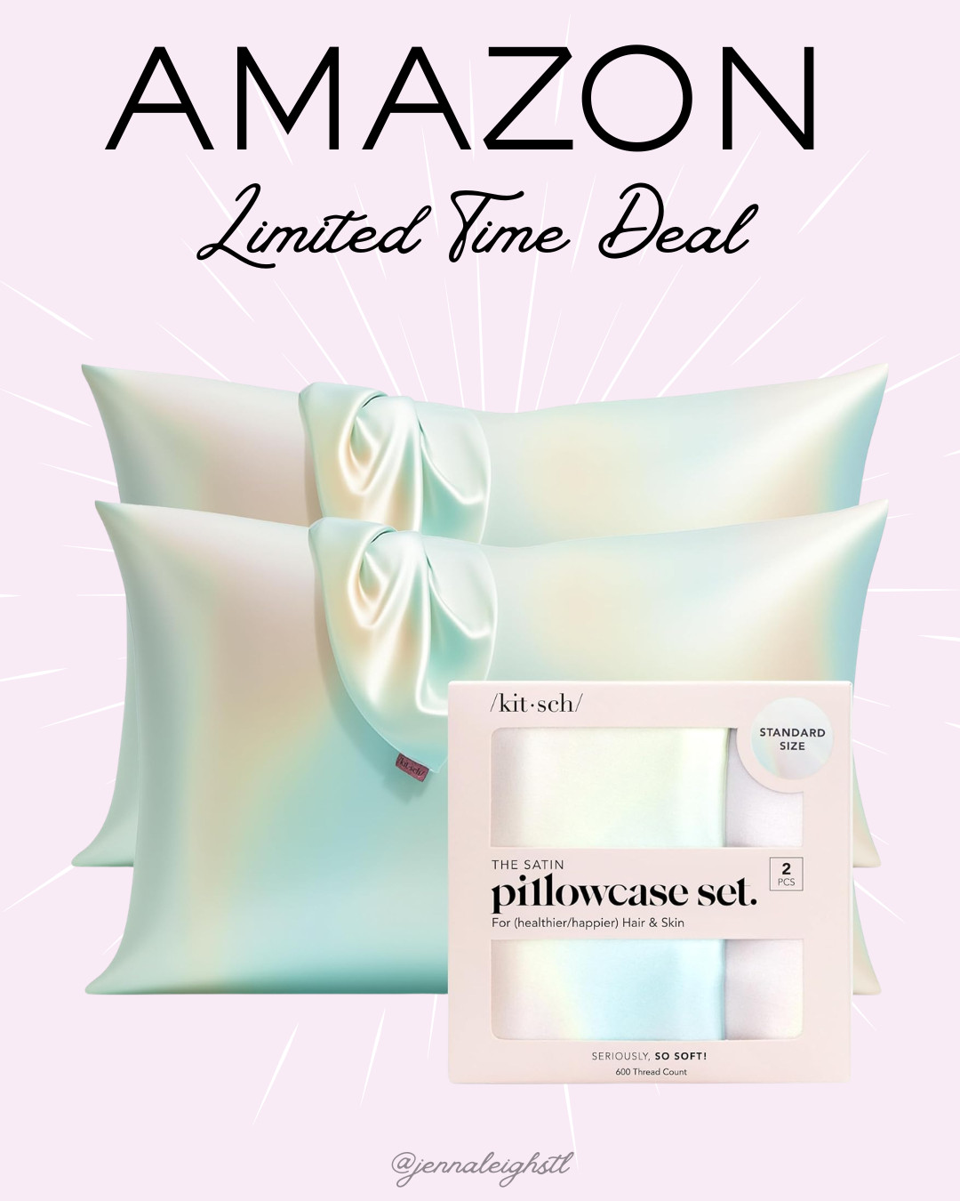 Amazon lightning deal on these Kitsch satin pillowcases. You get a set of two and they’re such a great beauty and sleep essential for helping reduce hair frizz and keeping your skin feeling smooth. Plus, this Aura print is so pretty. 

 #LTKselfcare #LTKSaleAlert #LTKBeauty