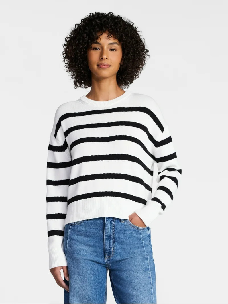 Time and Tru Women's Pullover Crewneck Sweater with Long Sleeves, Sizes XS-XXXL | Walmart (US)