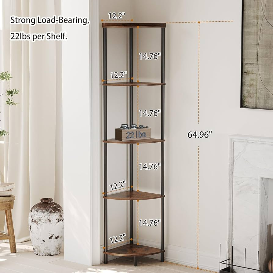 SUNMORY 5 Tier Corner Shelf Stand,Industrial 65" Corner Shelves Display Shelf for Living Room Dec... | Amazon (US)