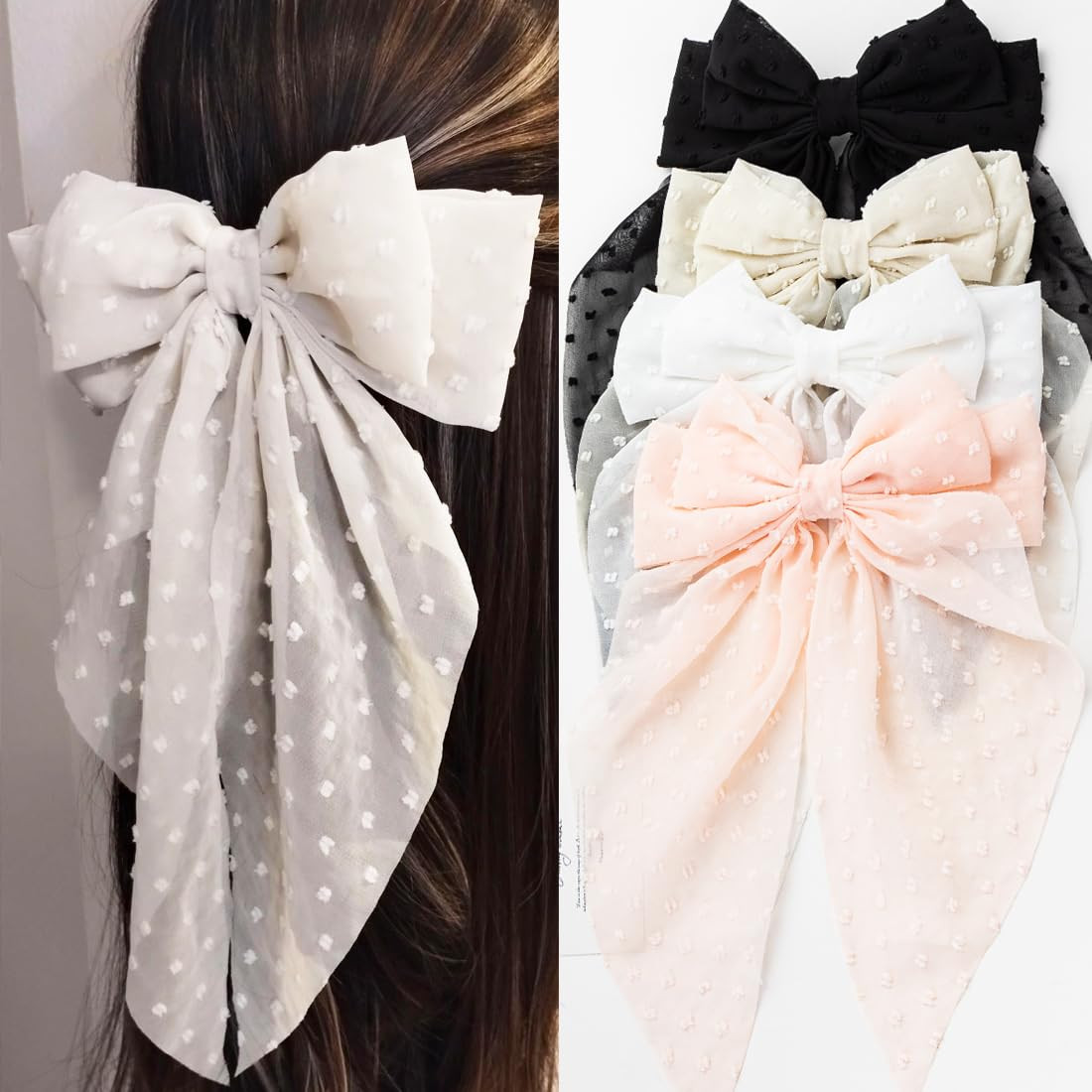 Large Hair Bows 4 PCS - Cute Oversized Ribbon Bows for Women in Beige, Light Pink, White, Black -... | Amazon (US)
