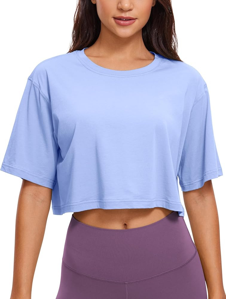 CRZ YOGA Women's Pima Cotton Workout Crop Tops Short Sleeve Yoga Shirts Casual Athletic Running T... | Amazon (US)