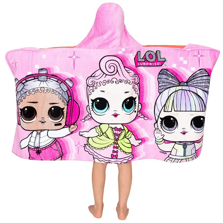 LOL Surprise Kids Bath & Beach Soft Cotton Terry Hooded Towel Wrap, 24 in x 50 in | Walmart (US)
