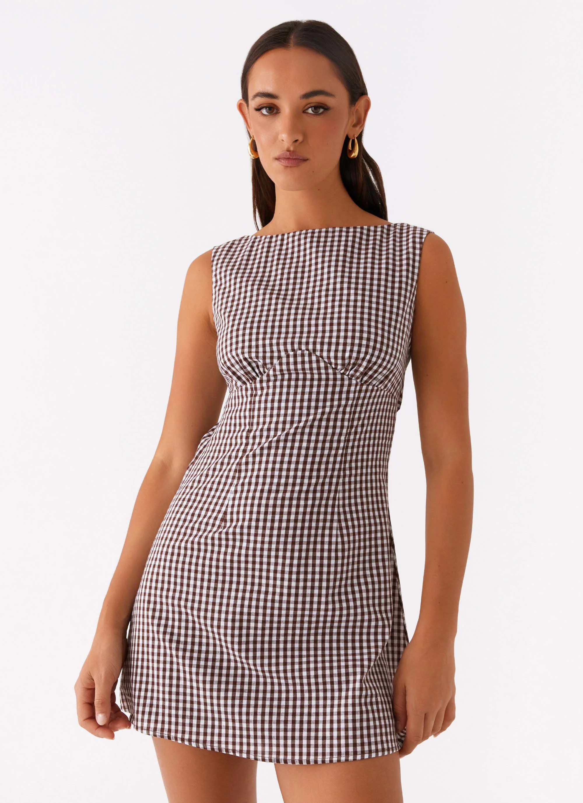 Lotus Tie Back Mini Dress - Chocolate Gingham | Peppermayo (Global)