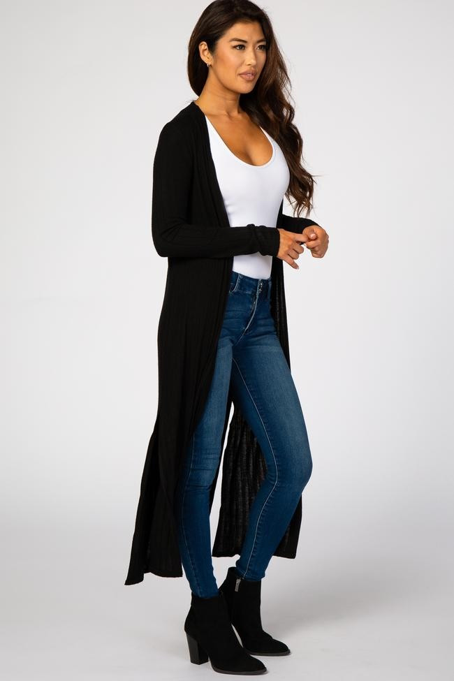 Black Soft Ribbed Long Cardigan | PinkBlush Maternity