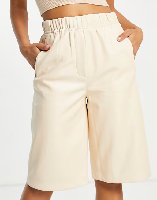 Mango faux leather longline city short in buttermilk | ASOS (Global)