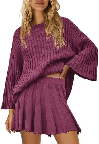 SENSERISE Fall Sweater Sets Skirt Sets Women 2 Piece Outfits Long Sleeve Top and Skirts Set Loung... | Amazon (US)