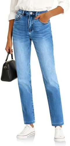 Cicy Bell Womens Straight Leg Jeans High Waisted Mid Rise Stretchy Denim Pants Tapered Petite Jea... | Amazon (US)