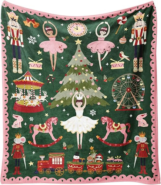 Christmas Throw Blanket for Couch 60x50,Green Winter Holiday Festival Cute Xmas Nutcracker Christ... | Amazon (US)
