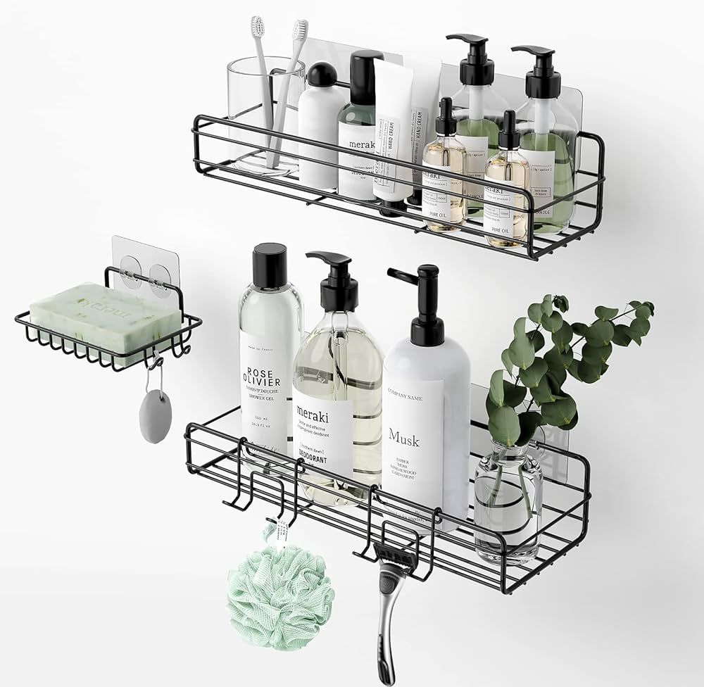 LLEVTIC Shower Caddy, Adhesive Shower Shelves with Soap Holder, No Drilling Shower Storage for In... | Amazon (US)