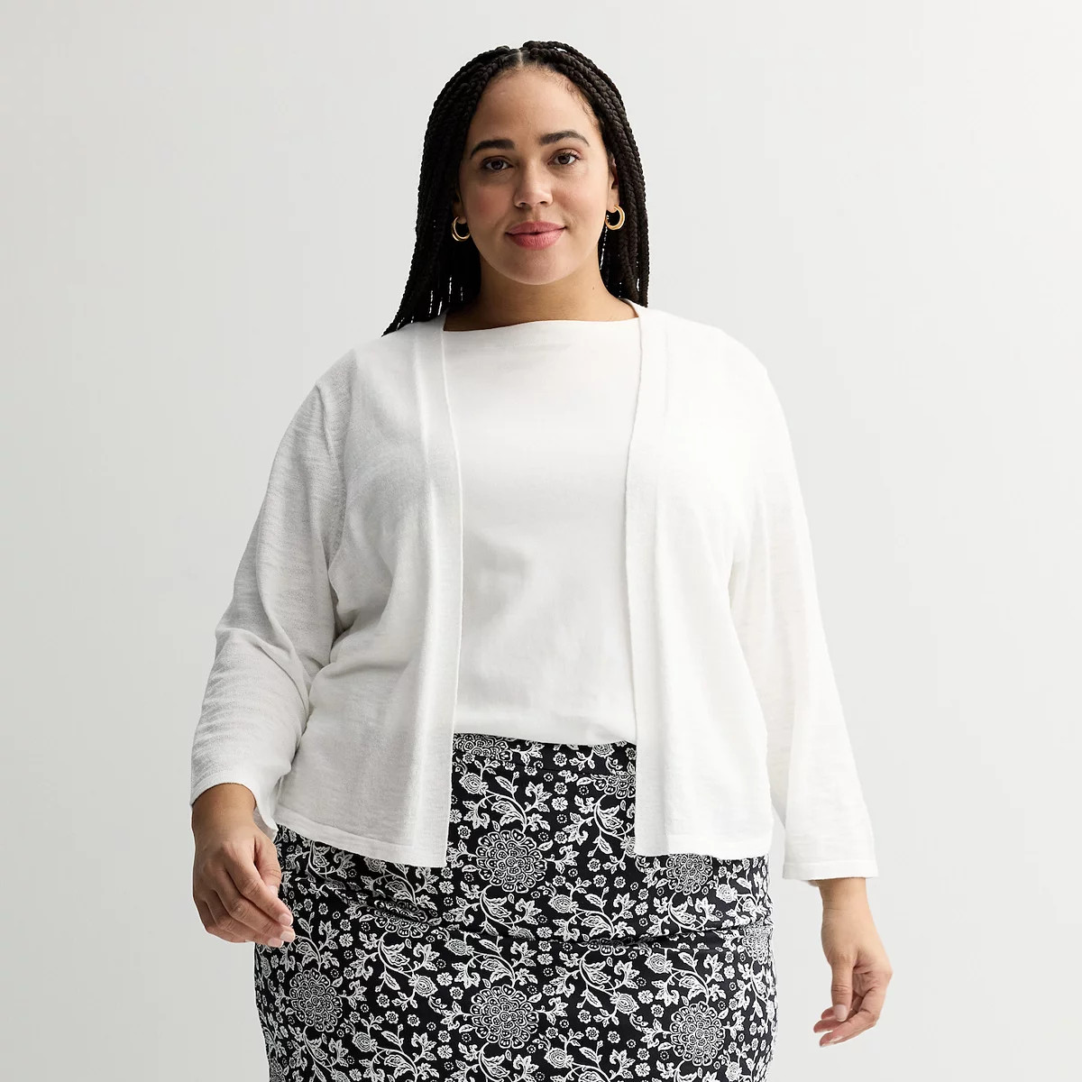 Plus Size Croft & Barrow® Open-Front Three-Quarter Sleeve Cardigan, Women's, Size: 3XL, Mineral Black | Kohl's