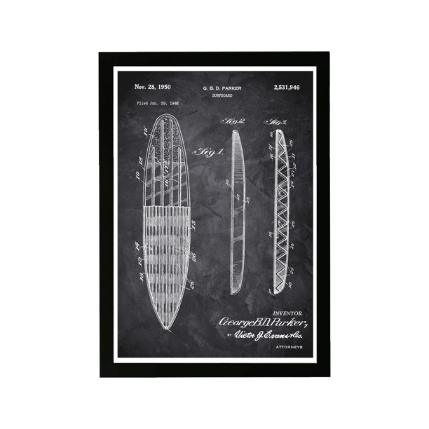 Wynwood Studio Sports and Teams Framed Wall Art Prints 'Surfboard 1948 Chalkboard' Surfing Home D... | Walmart (US)